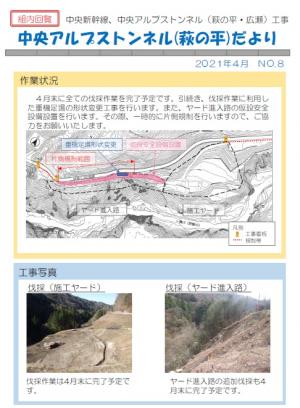 2021年４月　NO.8 中央アルプストンネル萩の平だより