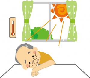 室内で体調を崩すおじいさん